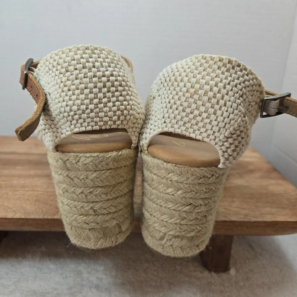 Pinaz Espadrille Wedges Women‎ EU 40 US 9 Tan Woven Leather Jute Ankle Strap...